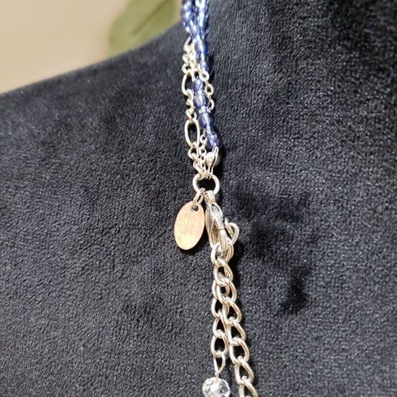 Womens Fashion Black Blue Rhinestones Long Collar Necklace with Lobster Clasp - Picture 6 of 7